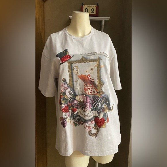 Vintage Seriase t shirt “Wonderland” embroidered sequins Women’s size Large - Picture 2 of 16